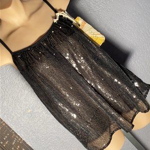 M - GOLDEN STATE JEANS CO - NWT - sheer sequin black strappy tank